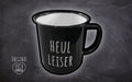 Schwarze Emaille-Tasse "Heul leiser"